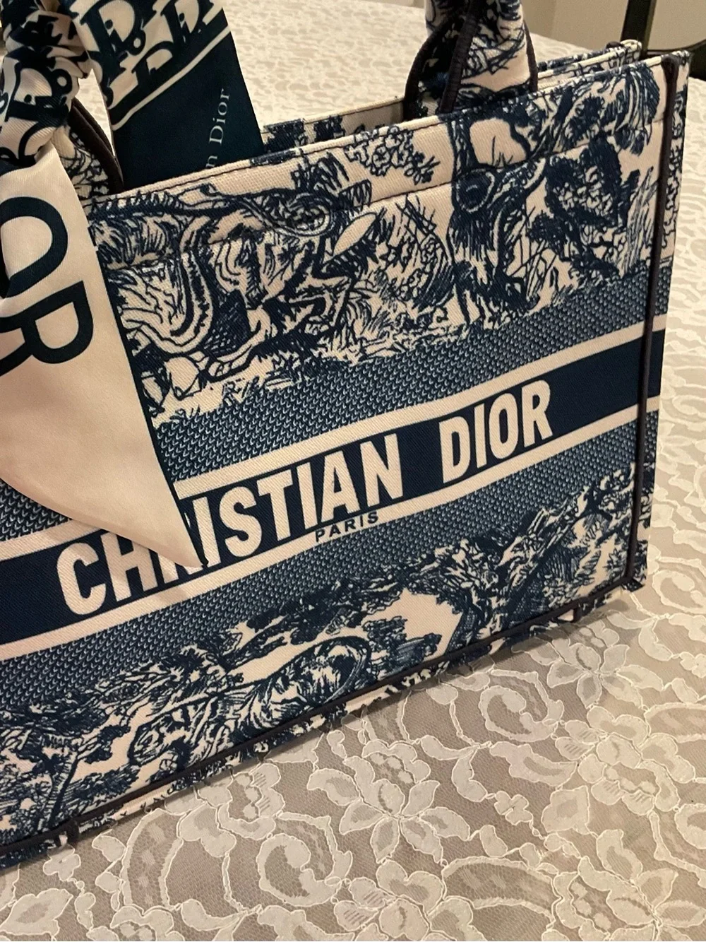 Dior letters  Toile Canvas Tote in Navy and Ivory medium size .